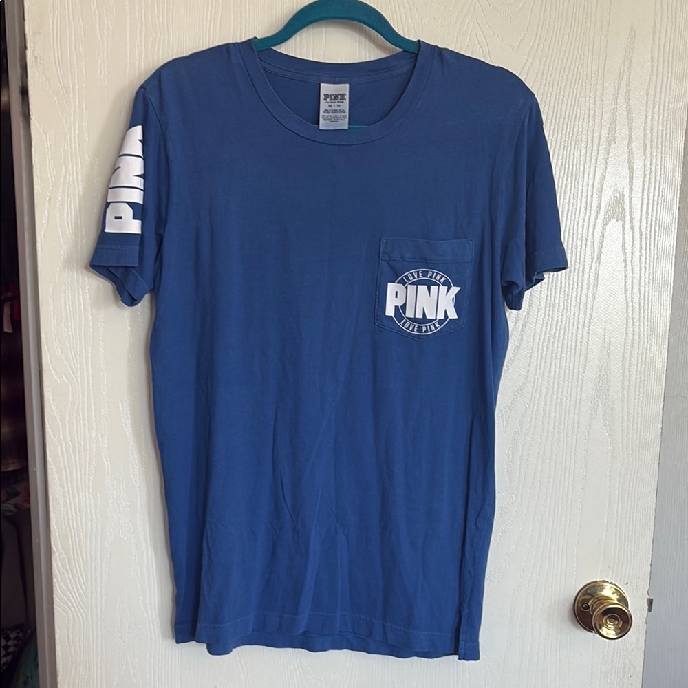 PINK Victoria's Secret Blue Tee with White Logo